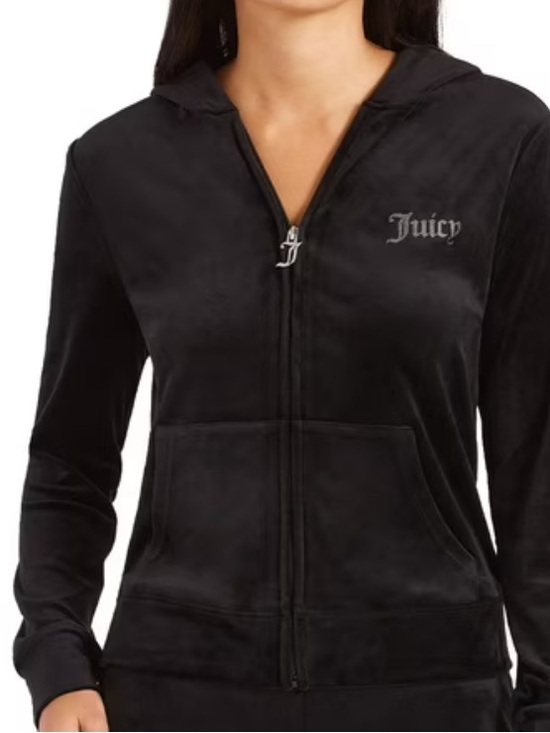 Juicy Couture Tops - Juicy Couture Black Velour Zip-Up Hoodie